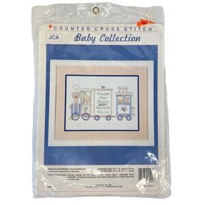 JCA Cross Stitch Kit Train Baby Collection Babyville Express Gift Sampler VTG